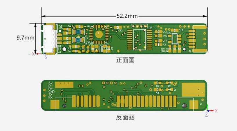 廣東東信智能科技有限公司EST-100M 第三代身份證讀卡器小模組尺寸圖